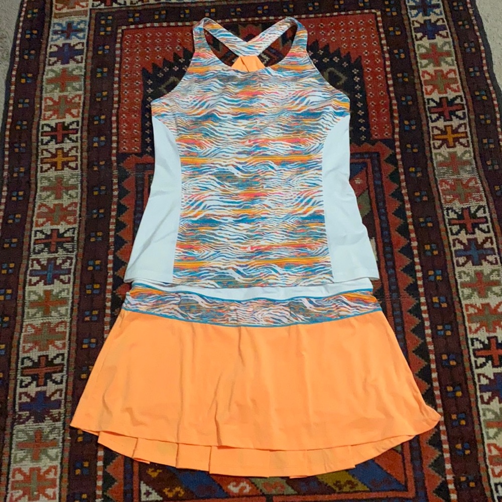 Fila 2-Piece Tennis Pleated Skirt Built in Shorts & Tank w/Bra Neon Size L